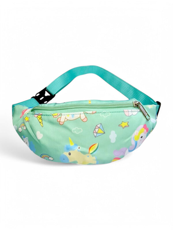 Kids Printed Moon Bag - Unicorns, Mint, ±11×26×6 cm