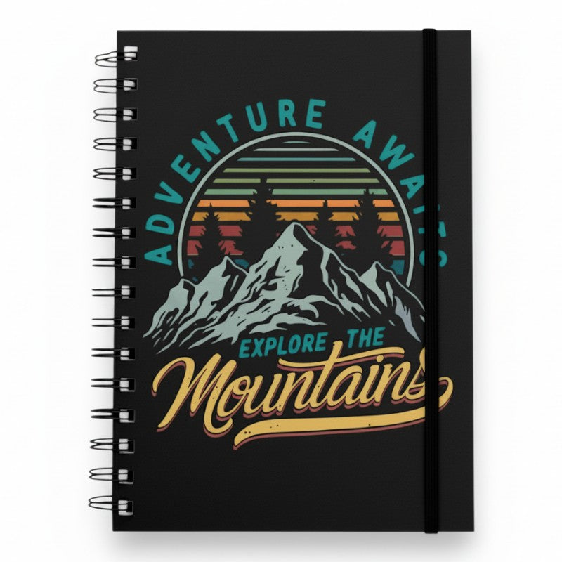 Notebook - A5 - Adventure Awaits, Explore THE Mountains - BLACK