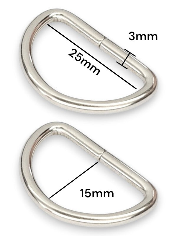 D - Ring - Silver, Inside: Width 25 mm, Height 15 mm, Thickness 3 mm, ±100-Piece