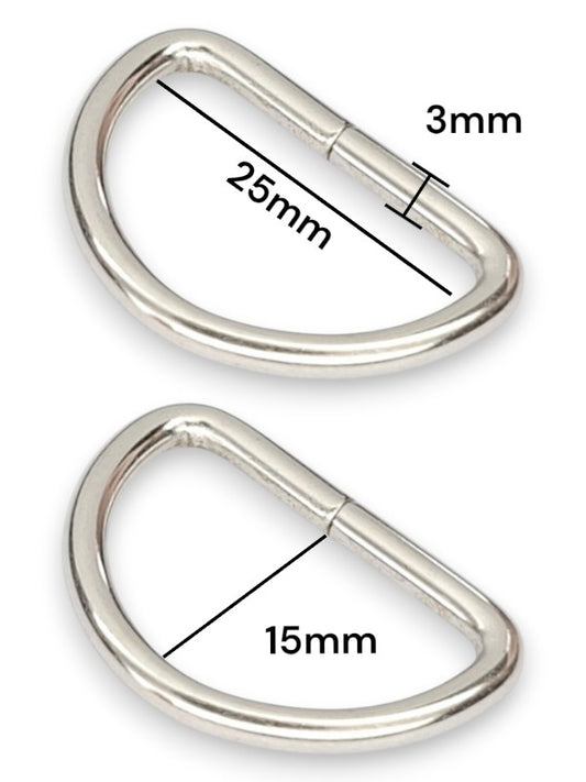D - Ring - Silver, Inside: Width 25 mm, Height 15 mm, Thickness 3 mm, ±100-Piece