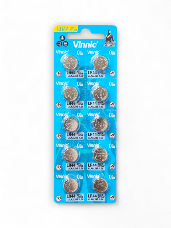 Vinnic Alkaline 1.5v Cell Battery - Equivalent For Lr44 / Ag13, Size 11.6x5.4 mm