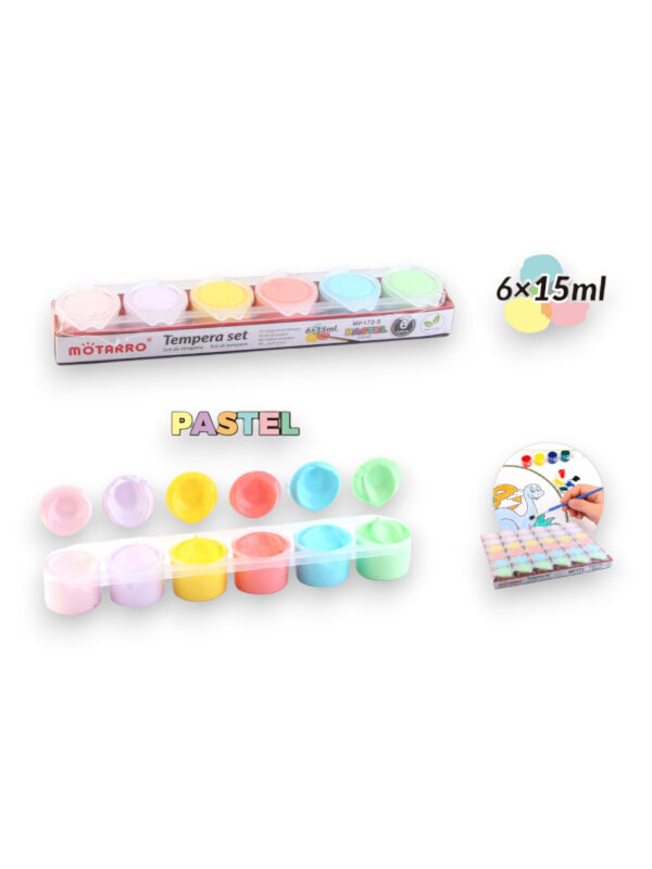 Motarro Tempera Set Paint - Pastel Colours, 6x15 ml