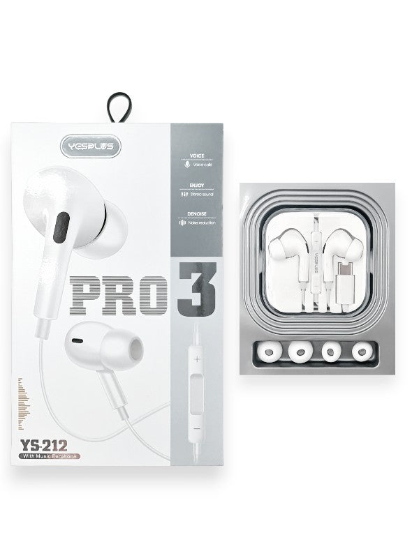 Yesplus Ys - 212 - Earphone, Type C, With Voice Calls, Stereo Sound And Noise Reduction, 1.2 m Cable