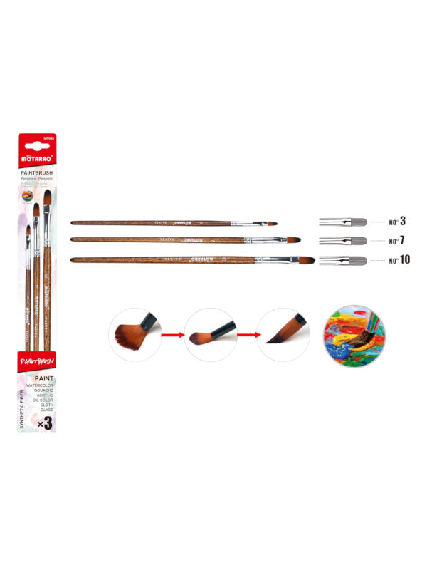 Motarro Paintbrush - Synthetic Fiber, Set Of 3