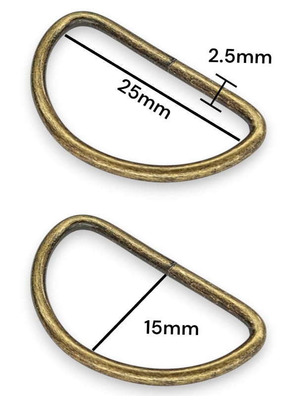 D - Ring - Antique Brass, Inside: Width 25 mm, Height 15 mm, Thickness 2.5 mm, ±100-Piece
