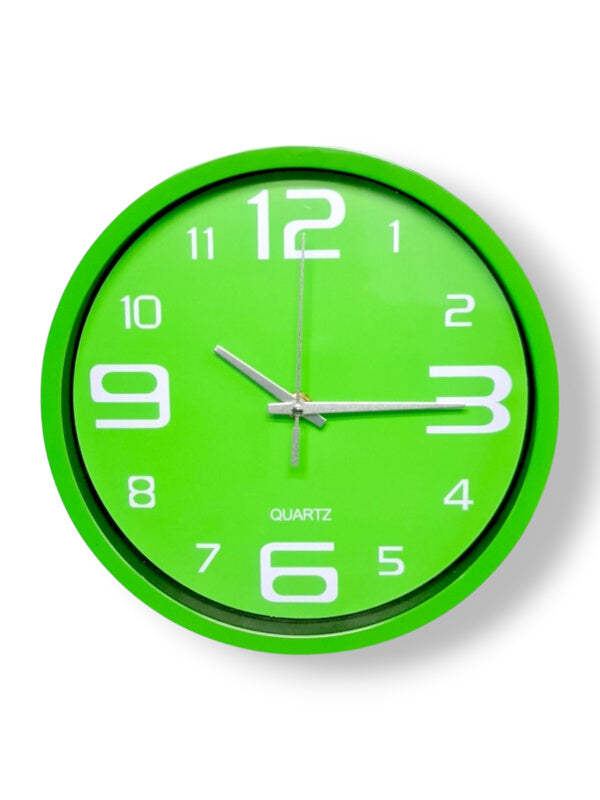 Wall Clock - Round, Plastic, Green, 25 cm