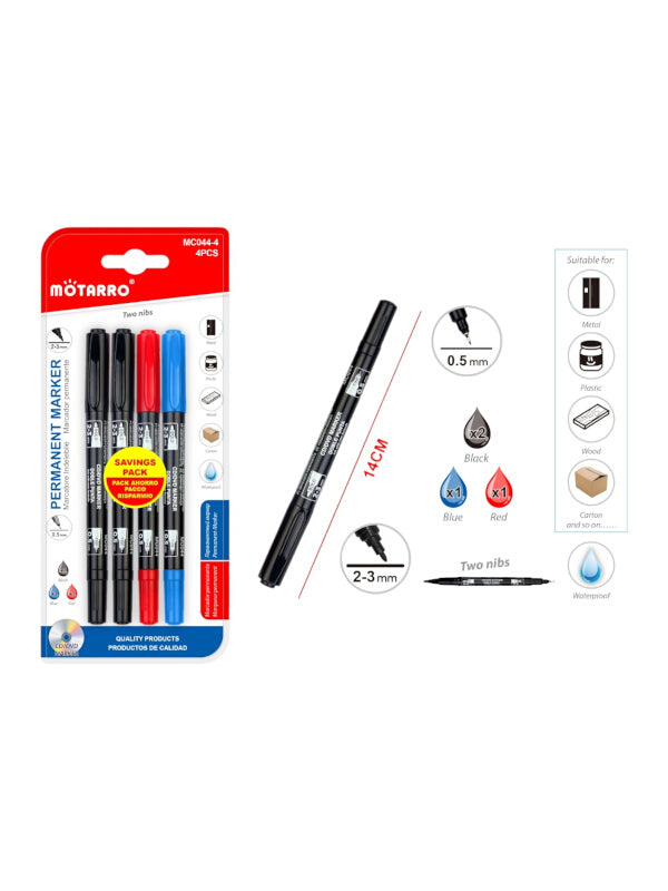Motarro Permanent Marker - Double Sided, 0.5 mm And 2 - 3 mm, 4-Piece
