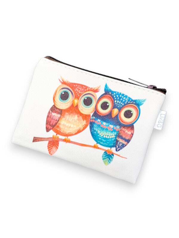 Cosmetic BAG - SMALL - LIGHT CREAM - OWLS - ±10×14×1 Cm