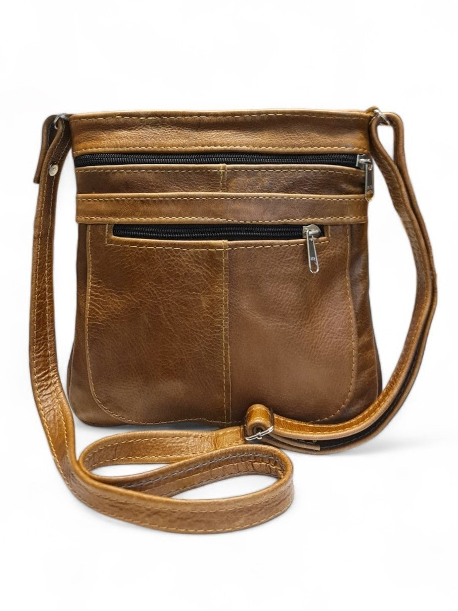 Leather SLING BAG - SMALL - TAN ±22×22×1.5 Cm