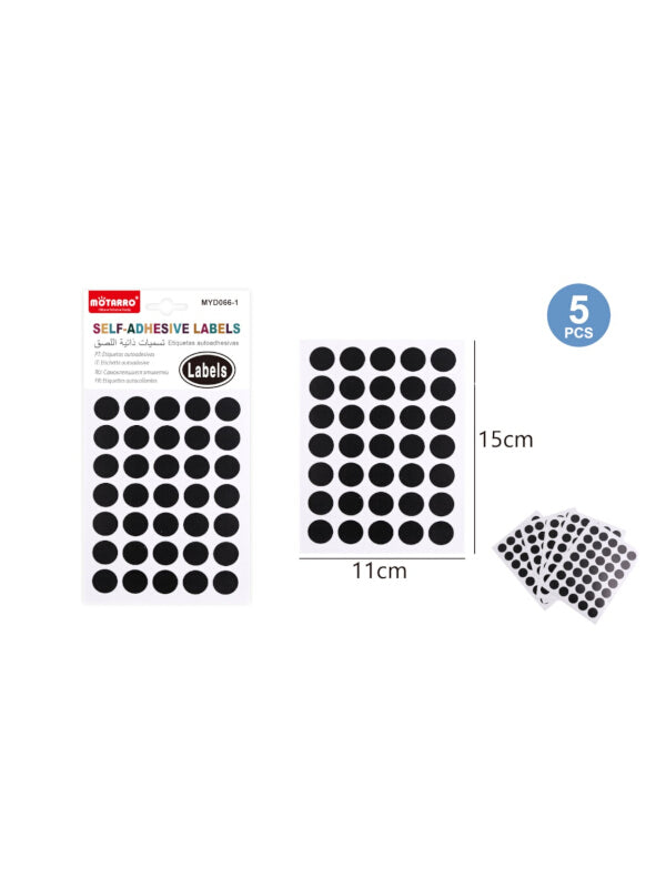 Motarro Self Adhesive Labels - Black, 5 Sheets