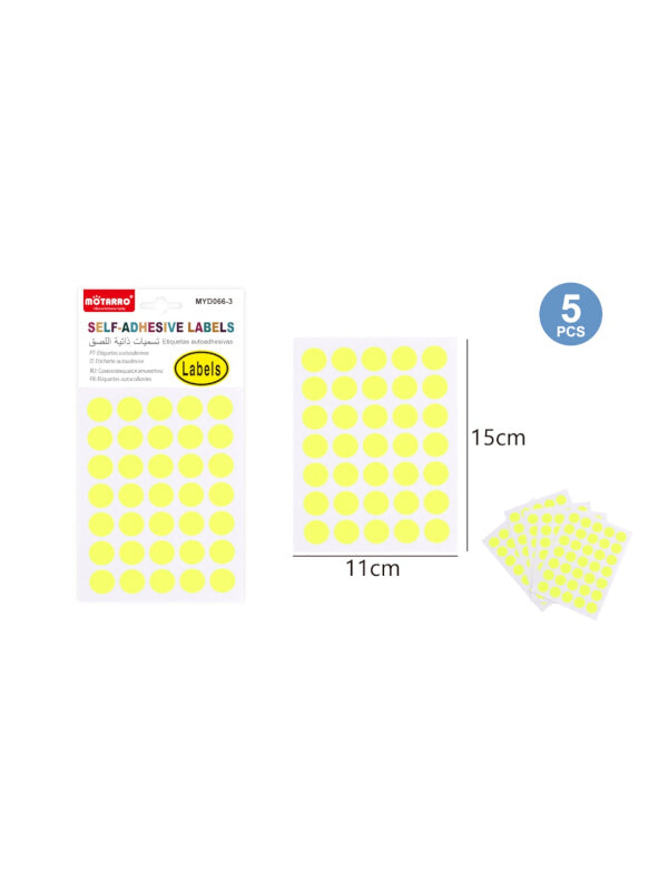 Motarro Self Adhesive Labels - Yellow, 5 Sheets