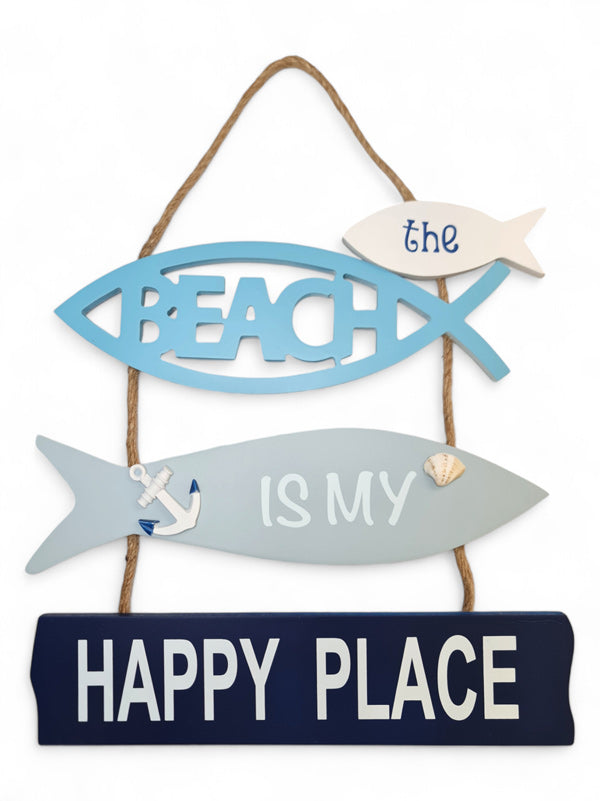 Nautical Hanging Sign - The Beach Is My Happy Place ±34×45 cm