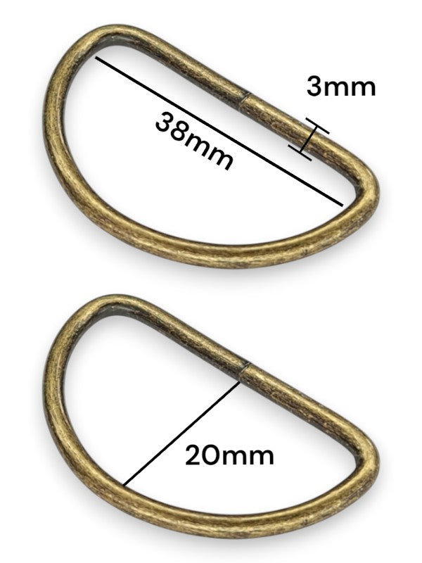 D - Ring - Antique Brass, Inside: Width 38 mm, Height 20 mm, Thickness 3 mm, ±100-Piece