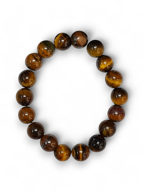 Earth Stone Bracelet Elasticated - Tiger Eye, Round