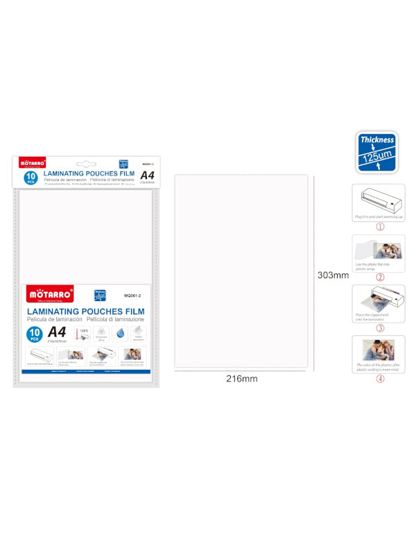 Motarro Laminating Pouches Film - A4, 216x303 cm, 10-Piece