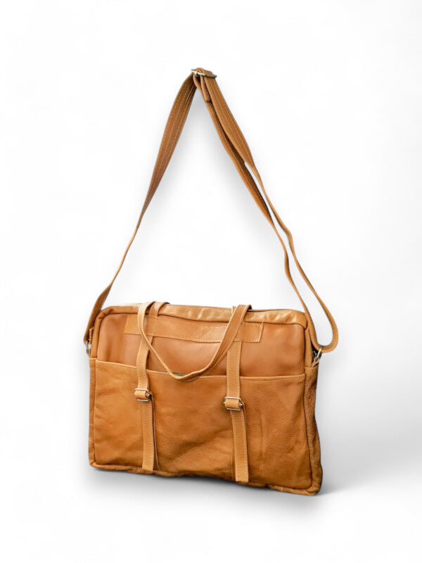 Leather Laptop BAG - TAN - ±30×40×6 Cm