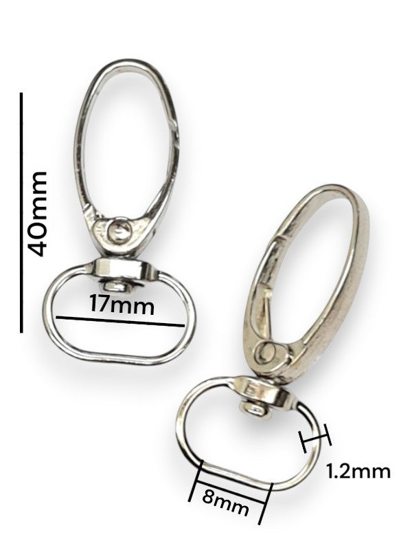 Snap Hook - Silver, Strap Width ±8 mm, Max ±17 mm, Thickness ±1.2 mm, Height Of Metal Bag Part ±40 mm, ±20-Piece
