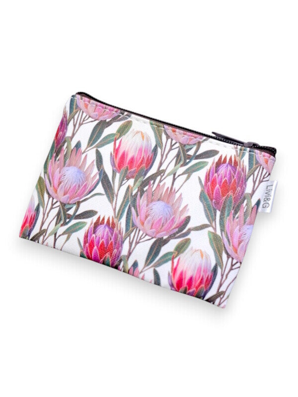 Protea Cosmetic Bag - Small, White, ±10×14×1 cm