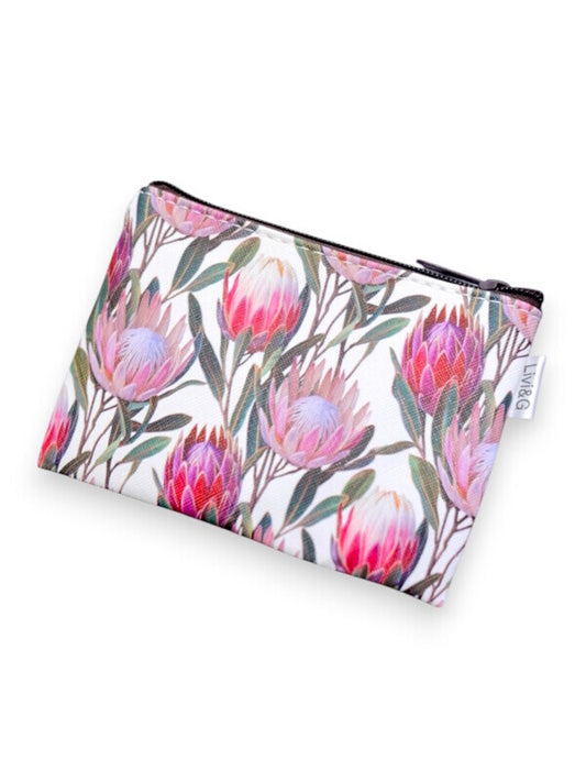 Protea Cosmetic Bag - Small, White, ±10×14×1 cm
