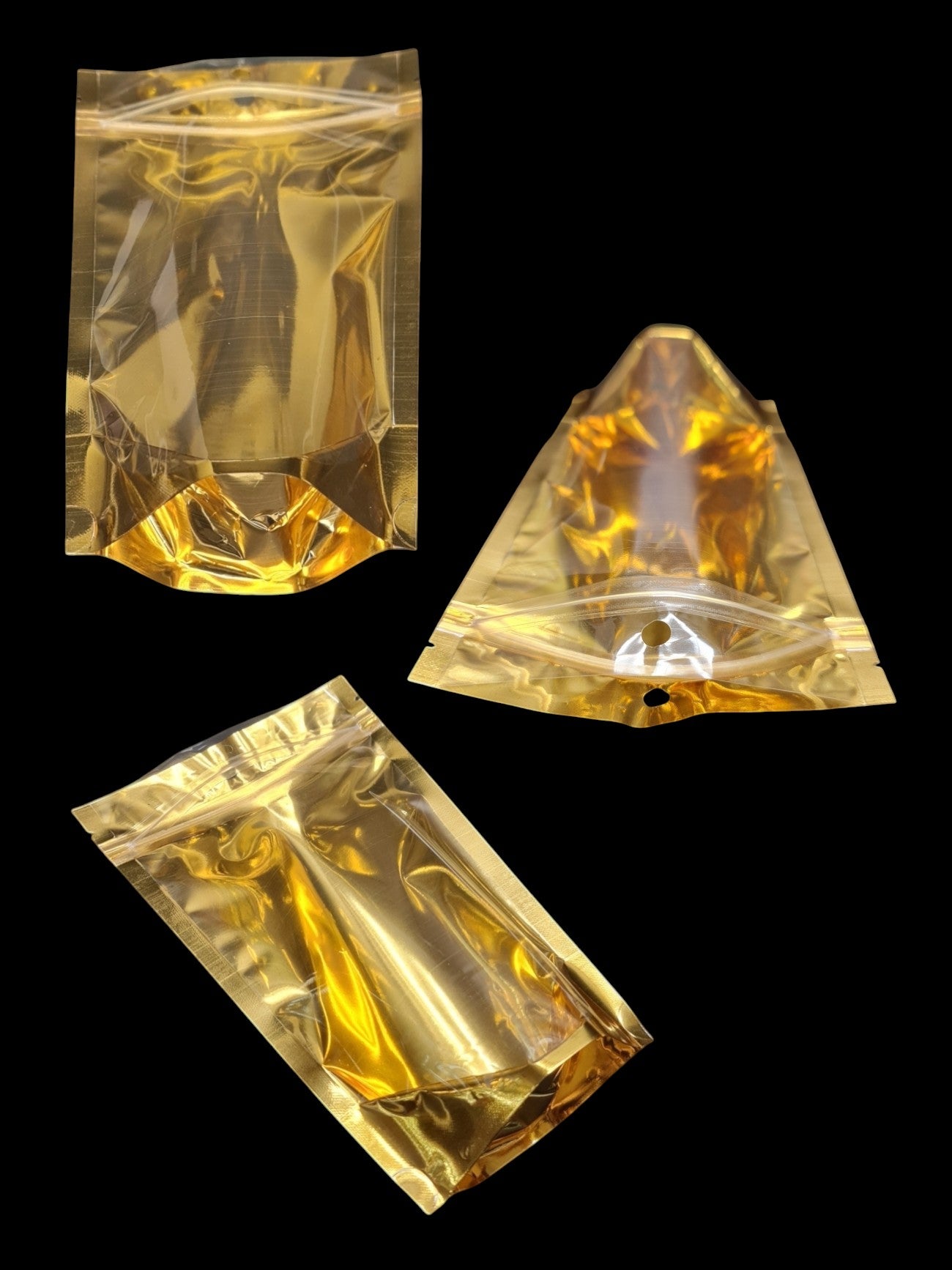 Pet+cpp Ziplock WITH Gusset - GOLD ±13×20 Cm - Thickness 160 Microns ±50-Piece