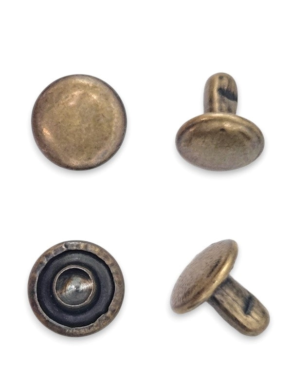 Double Capped Rivet - Antique Brass, Cap Width And Height 7×3 mm, Rivet Post Height And Width 7×7 mm, ±100 Sets - Image 2