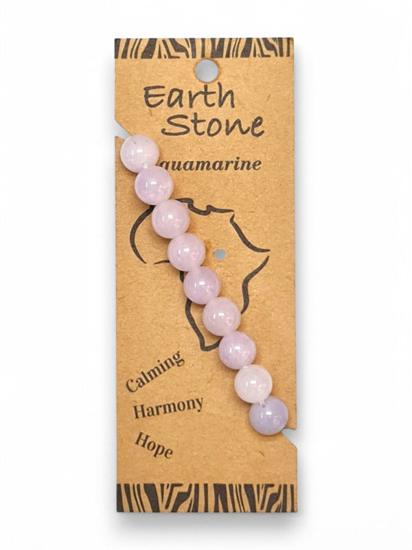 Earth Stone Bracelet Elasticated - Aquamarine, Round - Image 2