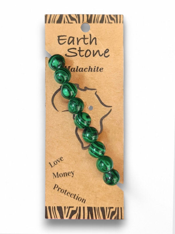 Earth Stone Bracelet Elasticated - Malachite, Round - Image 2