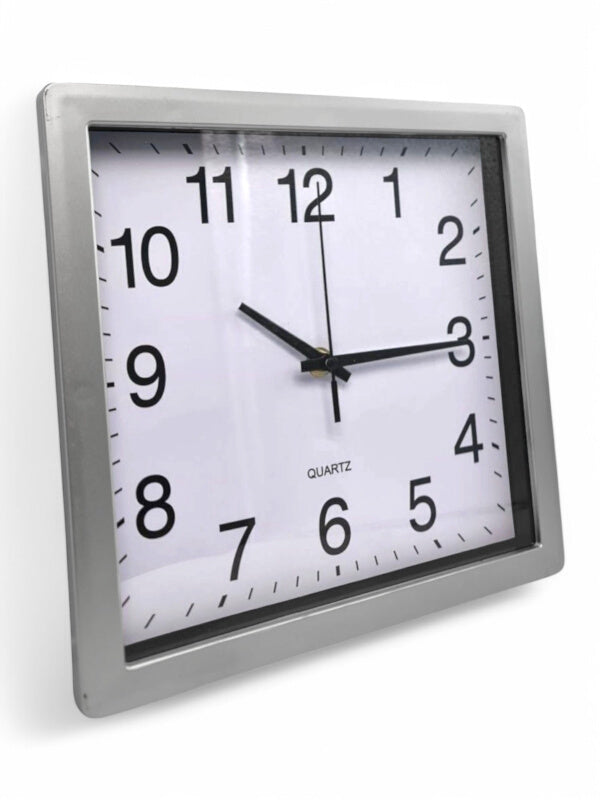 Wall Clock - Square, Plastic, Silver, 25 cm - Image 2