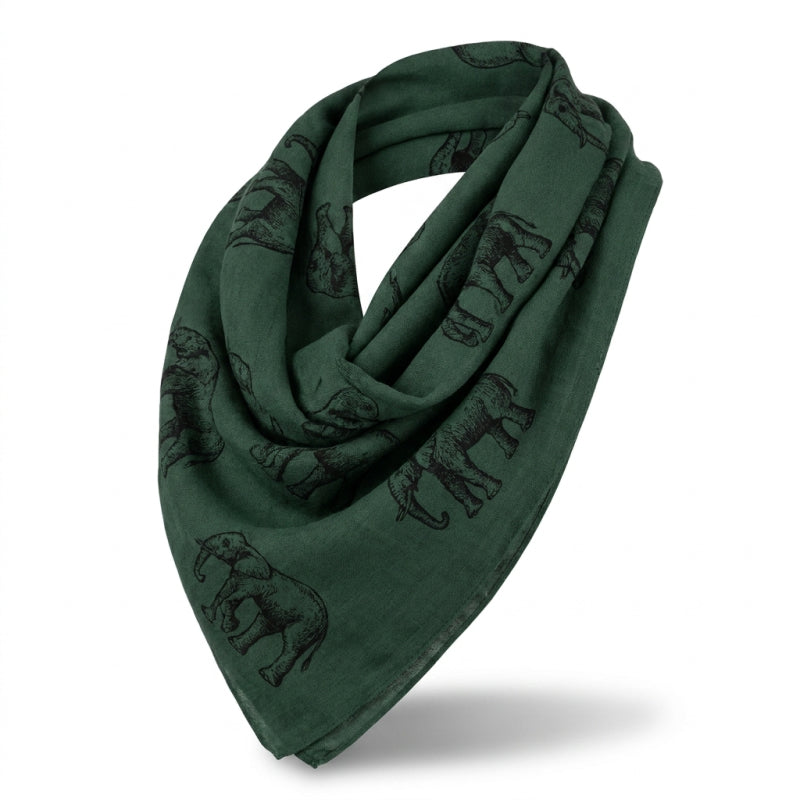 Cotton Road Scarf With Elephants - Dark Green, 180×65 cm - Image 2