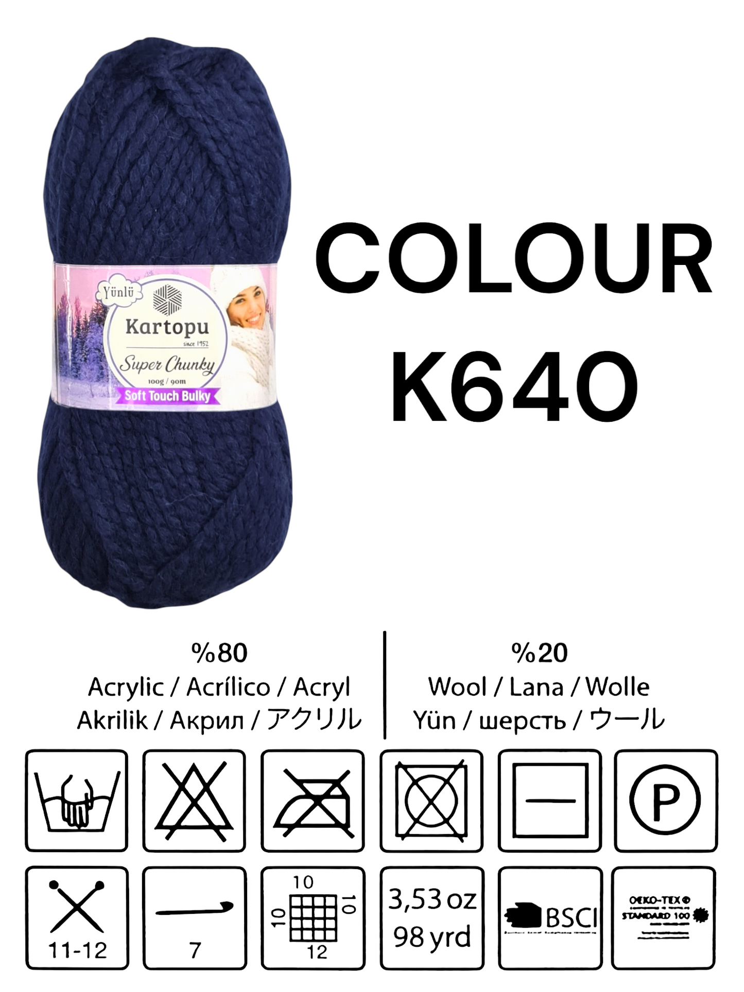 Kartopu Wool - Super Chunky, Soft Touch And Bulky, Kartopu, 100 g / 90 m, 80% Acrylic 20% Wool - Image 2