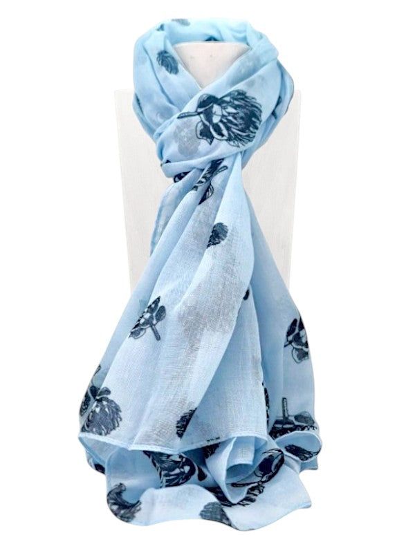 Scarf - Protea, Blue, ±180×90 cm
