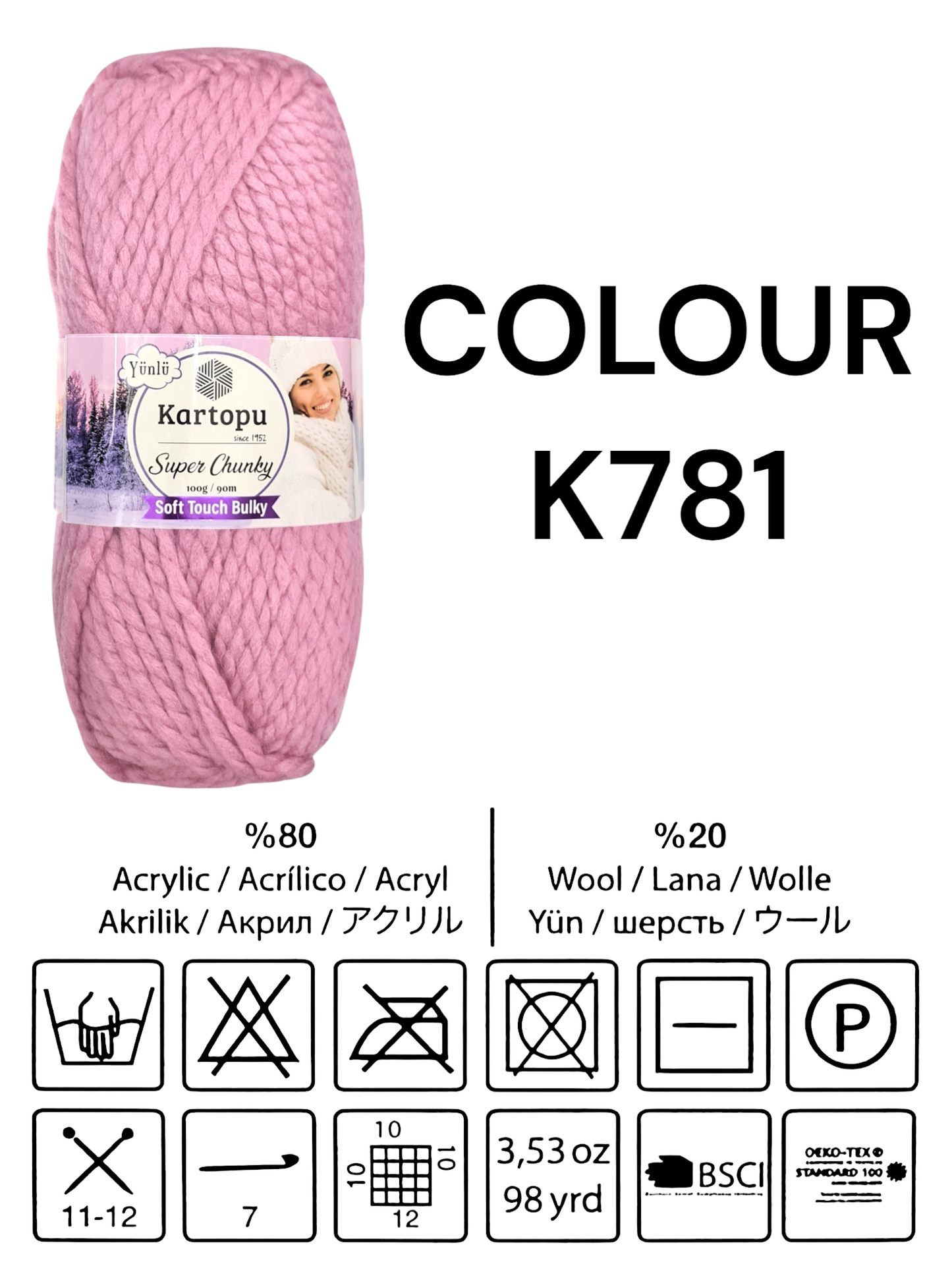 Kartopu Wool - Super Chunky, Soft Touch And Bulky, Kartopu, 100 g / 90 m, 80% Acrylic 20% Wool - Image 2