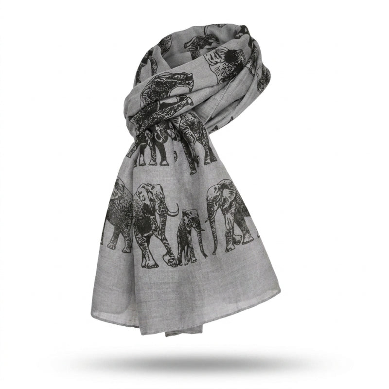 Cotton Road Scarf With Elephants - Dark Grey, 180×65 cm - Image 2