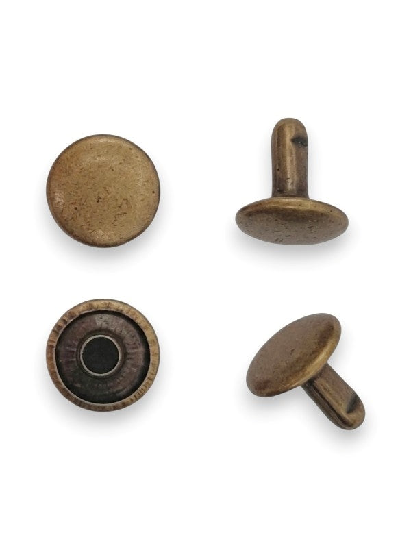 Double Capped Rivet - Antique Brass, Cap Width And Height 9×4 mm, Rivet Post Height And Width 9×9 mm, ±50 Sets - Image 2