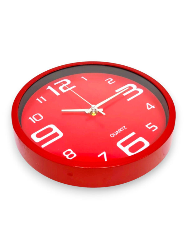 Wall Clock - Round, Plastic, Red, 25 cm - Image 2