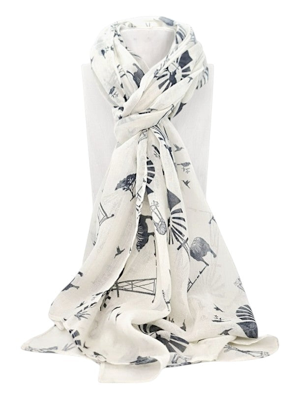 Scarf - Windmills, White, ±178×90 cm