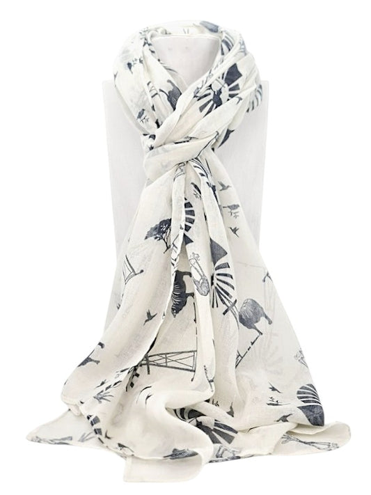 Scarf - Windmills, White, ±178×90 cm