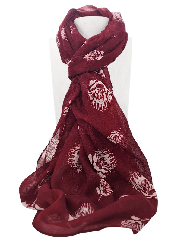 Scarf - Protea, Red, ±180×90 cm