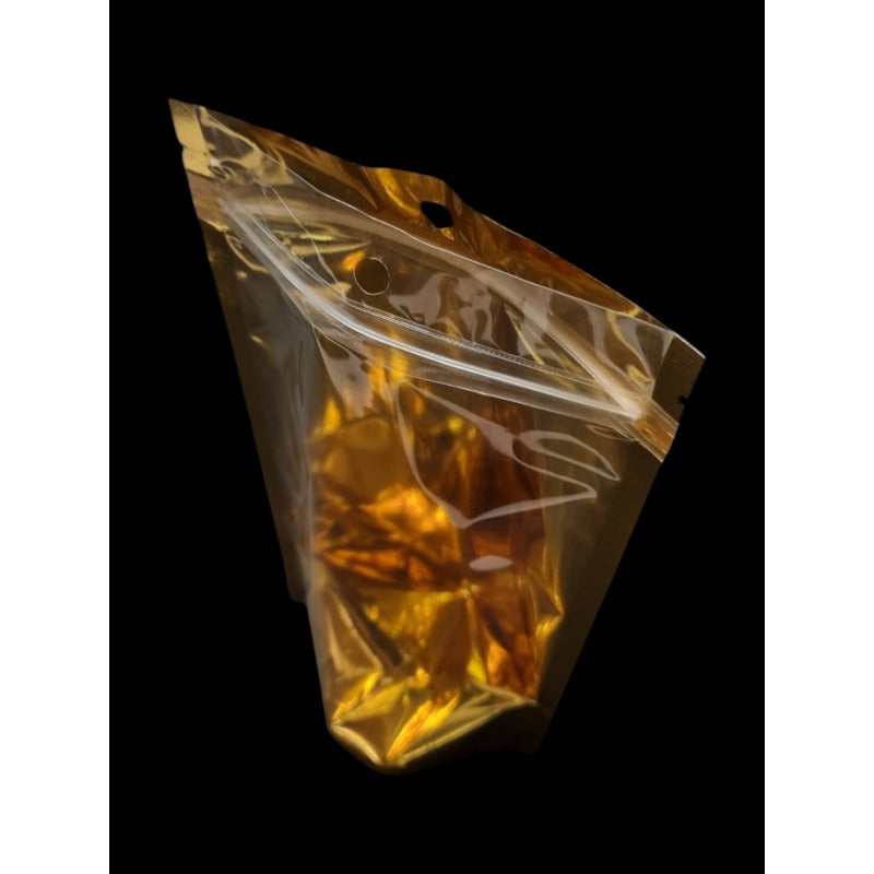 Pet+cpp Ziplock WITH Gusset - GOLD ±13×20 Cm - Thickness 160 Microns ±50-Piece - Image 2