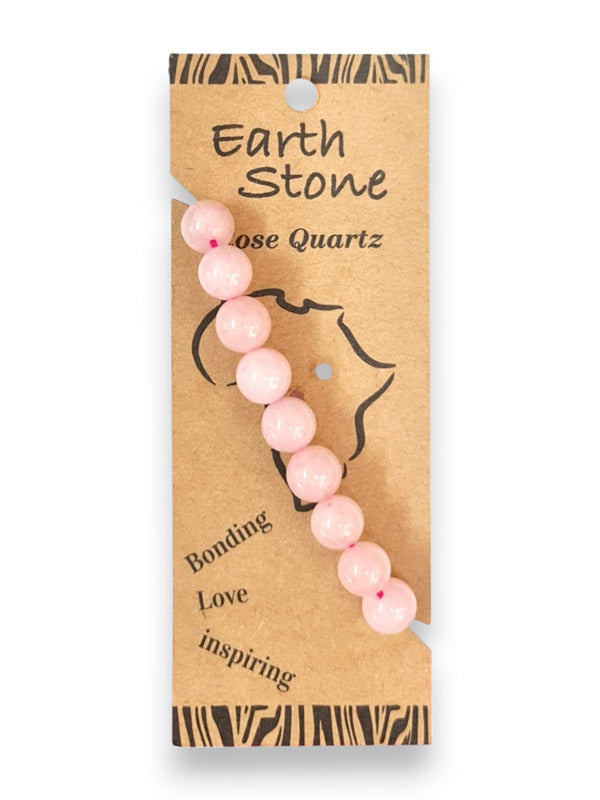 Earth Stone Bracelet Elasticated - Rose Quartz, Round - Image 2