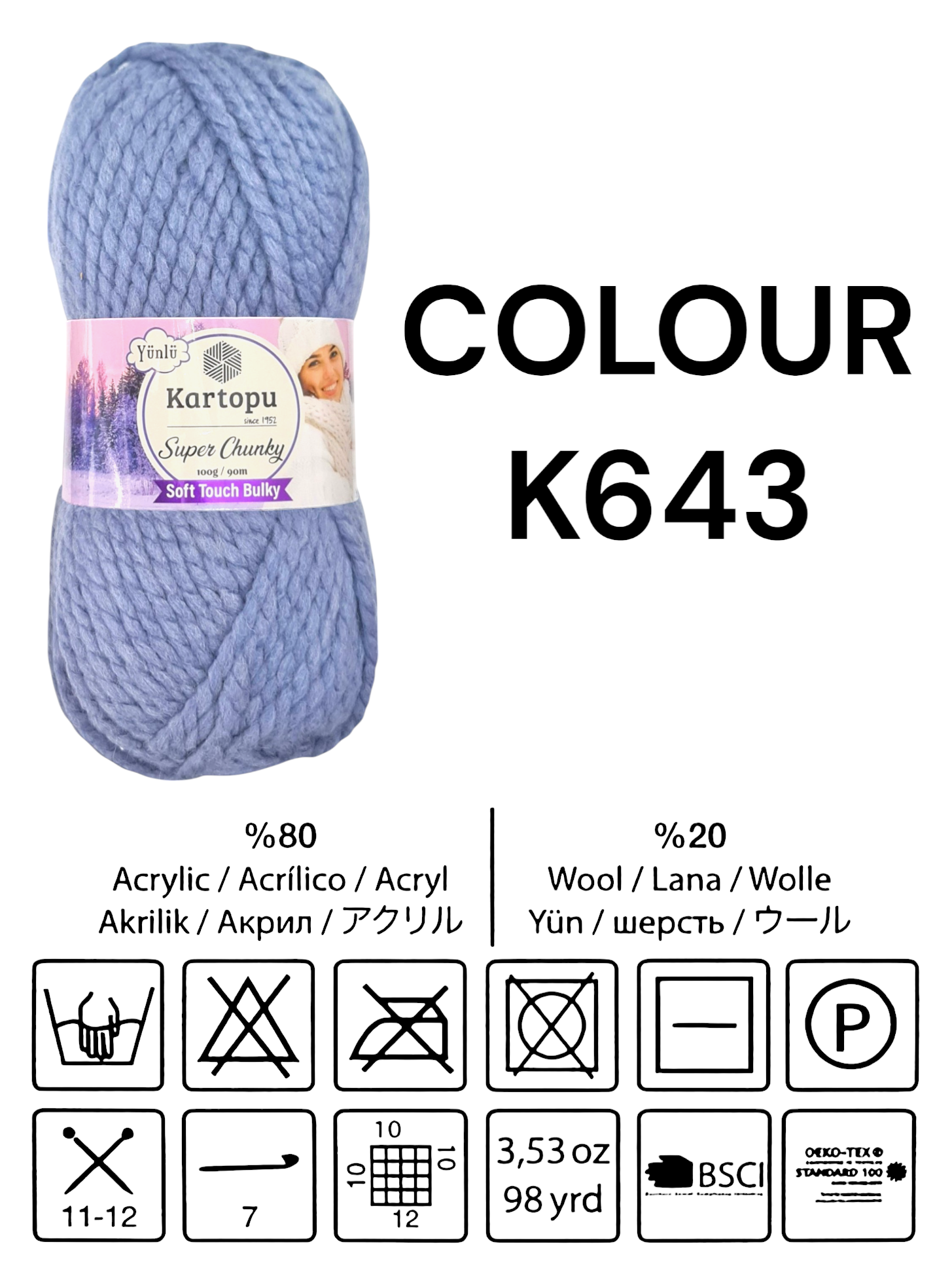 Kartopu Wool - Super Chunky, Soft Touch And Bulky, Kartopu, 100 g / 90 m, 80% Acrylic 20% Wool - Image 2