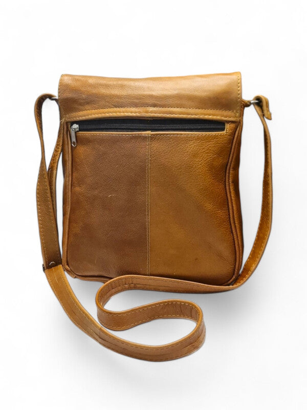Leather GENTS SLING BAG WITH FLAP - TAN - ±27×28×4 Cm - Image 2