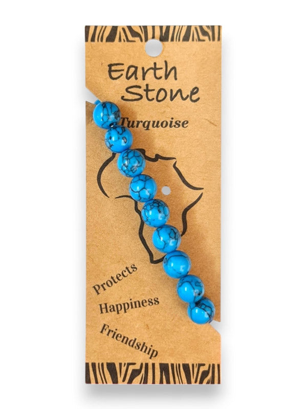 Earth Stone Bracelet Elasticated - Turquoise, Round - Image 2