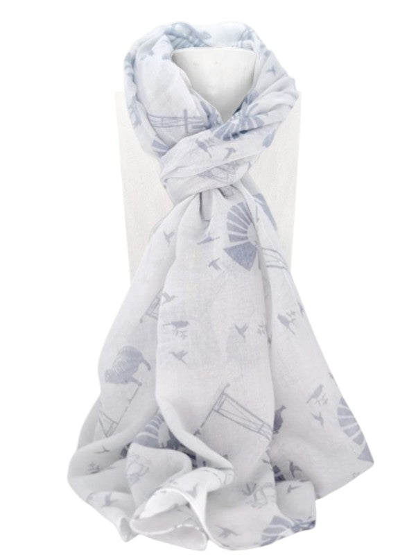 Scarf - Windmills, Grey, ±178×90 cm
