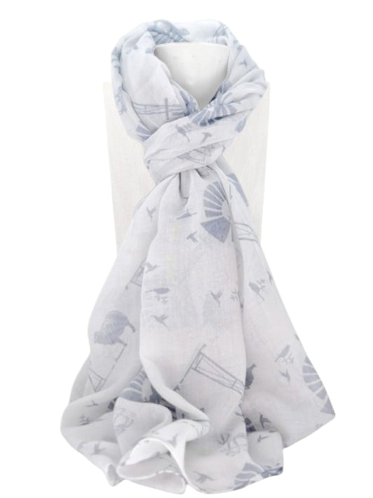 Scarf - Windmills, Grey, ±178×90 cm