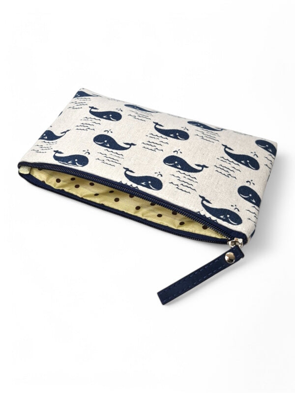 Cosmetic BAG - BEIGE AND BLUE - Whales - ±13.5×22×1 Cm - Image 2