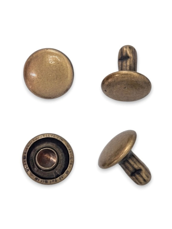 Double Capped Rivet - Antique Brass, Cap Width And Height 8×3.8 mm, Rivet Post Height And Width 8×8 mm, ±100 Sets - Image 2