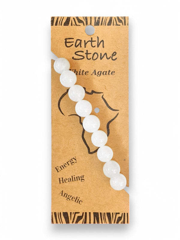 Earth Stone Bracelet Elasticated - White Agate, Round - Image 2