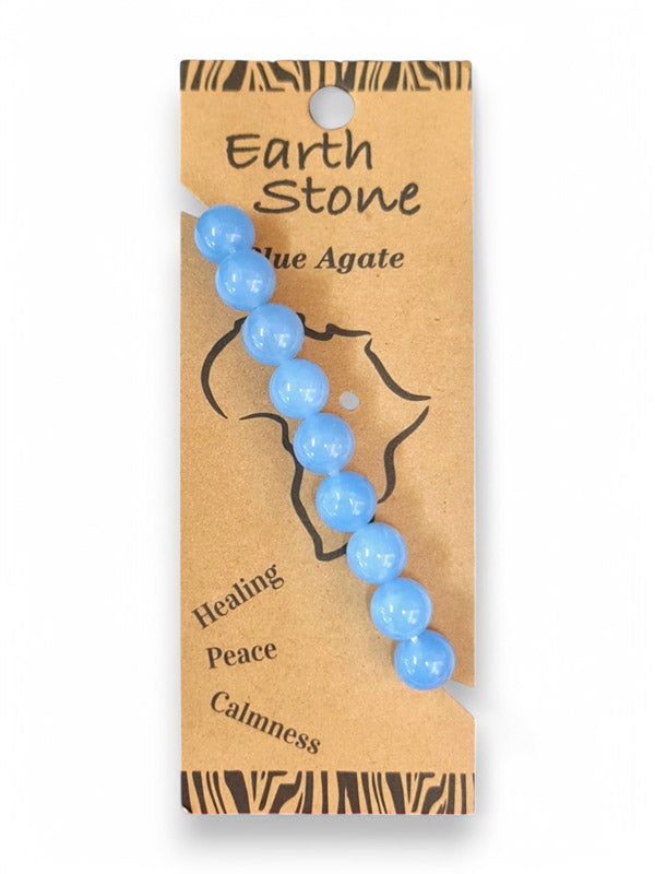 Earth Stone Bracelet Elasticated - Blue Agate, Round - Image 2