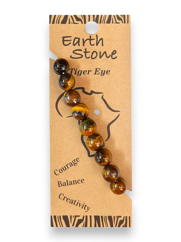 Earth Stone Bracelet Elasticated - Tiger Eye, Round - Image 2